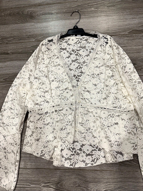 And Now This Jackets & Blazers - AND NOW THIS Lace Bell-Sleeve Button-Front Top White XL